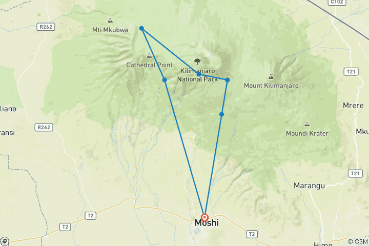 Map of Kilimanjaro Climb Machame Route 6 days