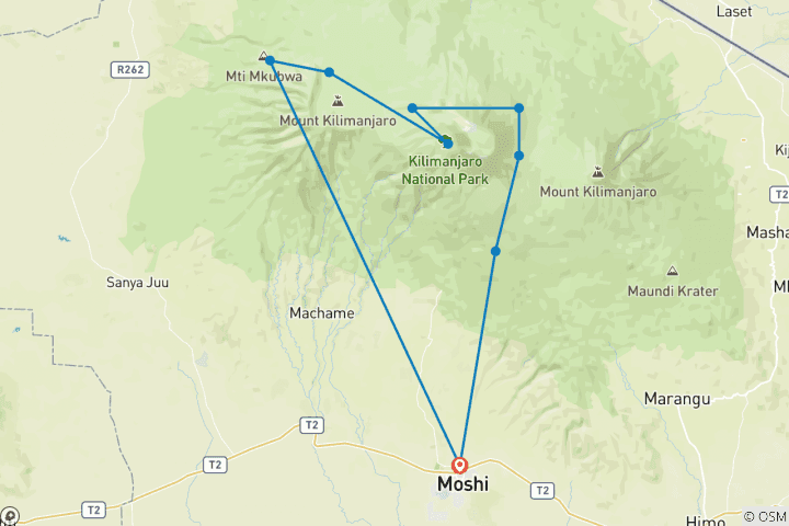 Map of Kilimanjaro Climb Northern Circuit Route  9 Days