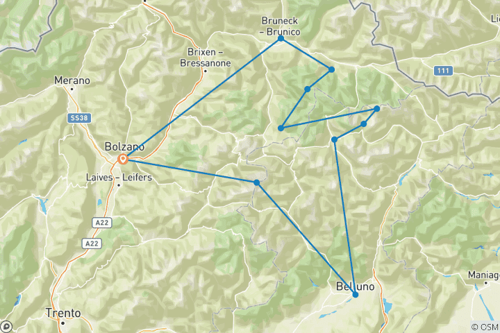 Map of The Dolomites Walking & Hiking Tour