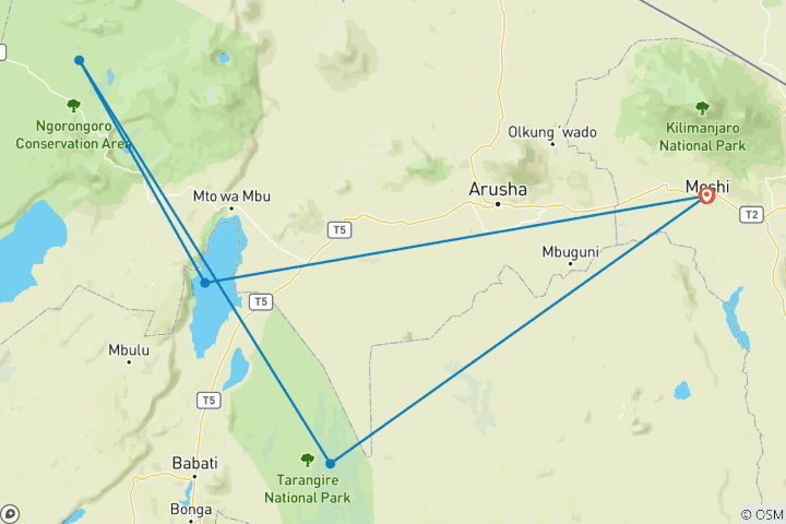 Map of Tanzania classic safari 3 days