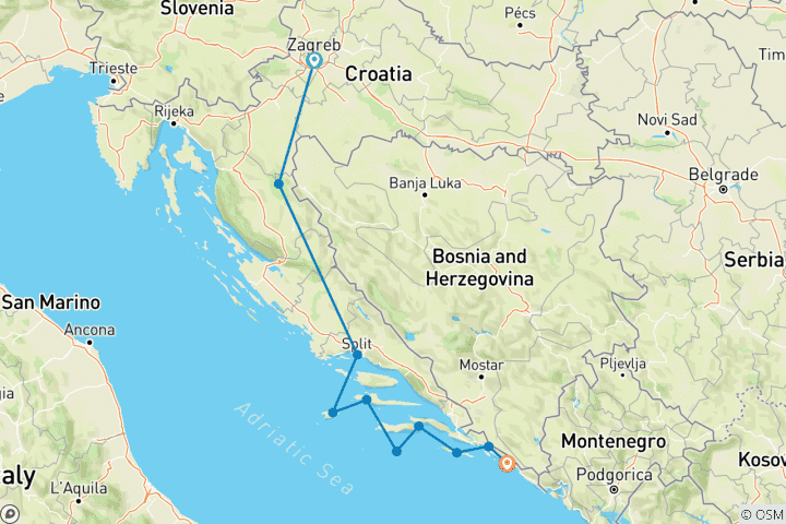 Map of Majestic Croatia from Zagreb to Dubrovnik