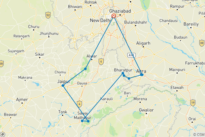Map of 10 Days Rajasthan and Wildlife
