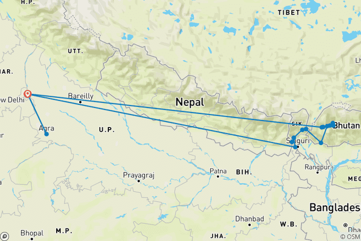 Map of Enchanting Himalayas with Taj Mahal