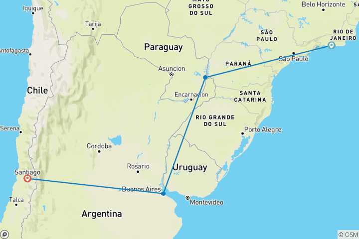 Carte du circuit Escapade au Brésil et en Argentine avec Santiago