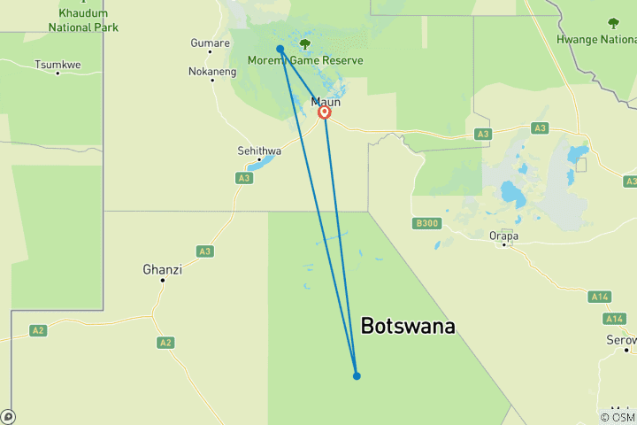 Map of 9 Day Wilderness & Desert Trail: Okavango & Kalahari - Wild Camping Safari, all-inclusive