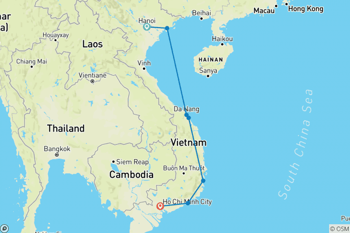 Map of Vietnam Holiday beach 10days 09nights