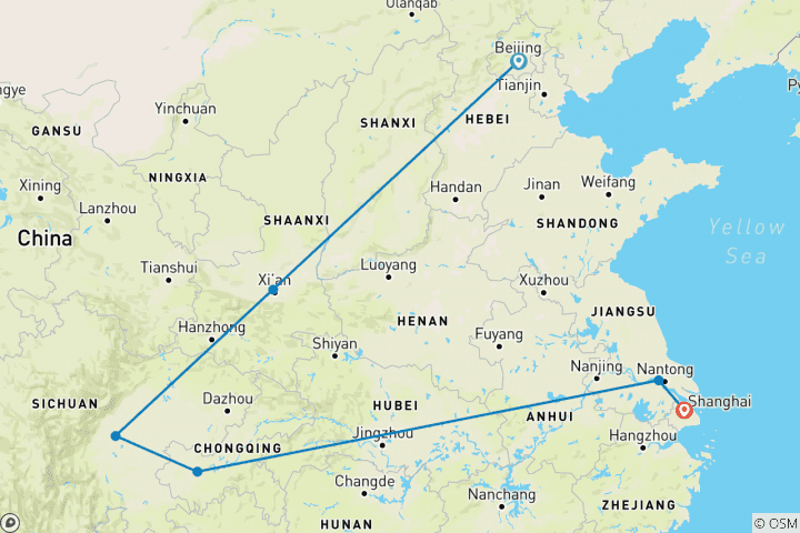 Carte du circuit Le meilleur de la Chine avec la croisière sur le Yangtsé- 15 jours