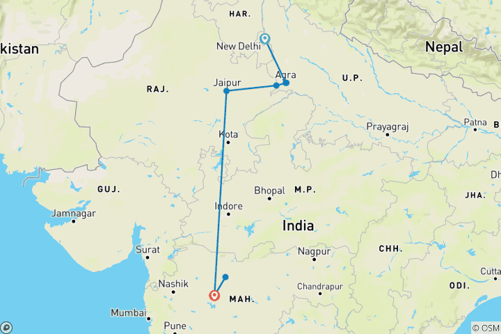 Karte von Goldenes Dreieck Rundreise (inkl. Ajanta Ellora Höhlen)