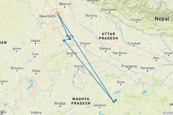 Kaart van Bandhavgarh met Taj Mahal