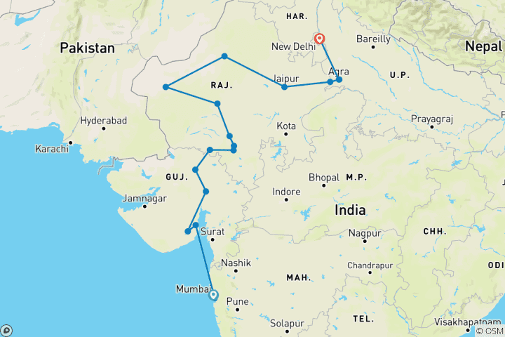 Carte du circuit Circuit au Gujarat et au Rajasthan