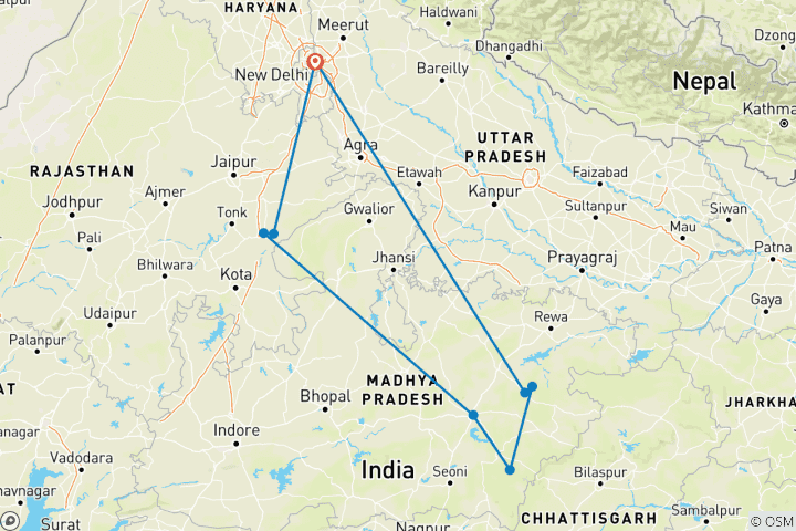 Karte von Indien Tiger Fototour