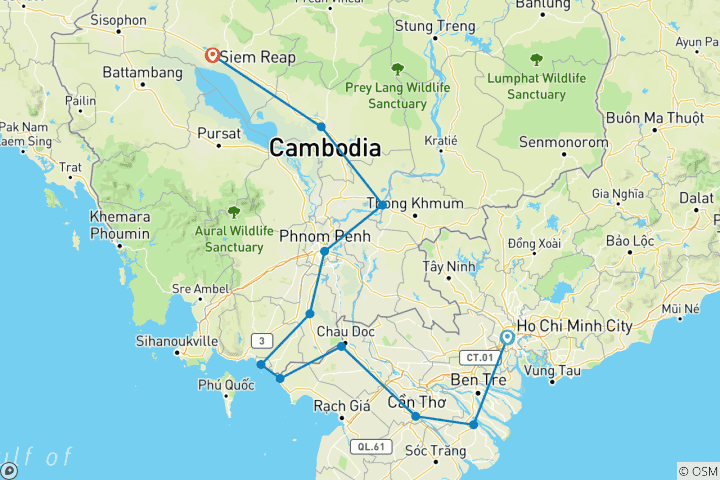 Mapa de En bicicleta de Vietnam del sur a Camboya