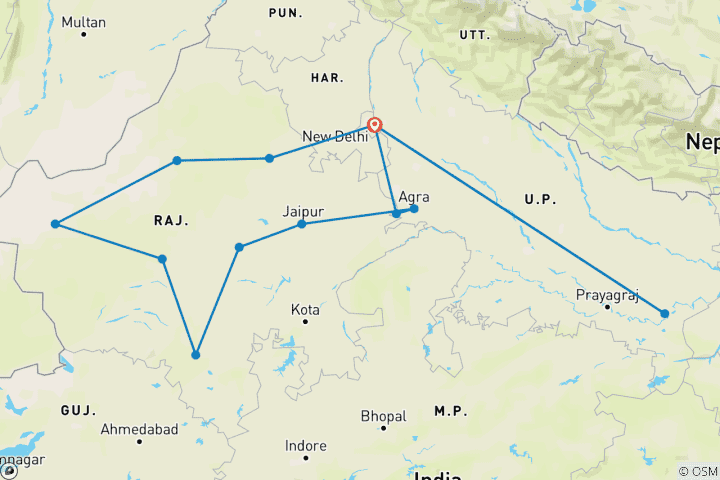 Map of Taj Mahal With Rajasthan & Varanasi