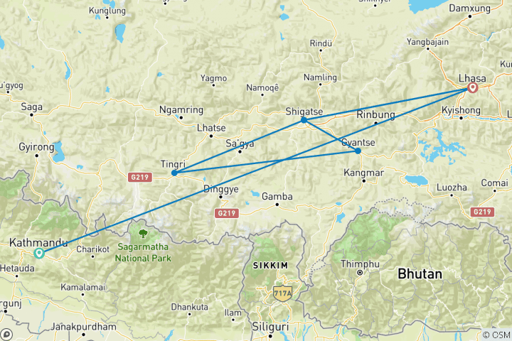 Map of Tibet Lhasa Tour with Everest Base Camp