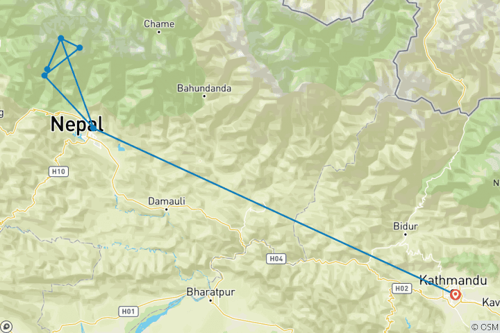 Map of Best Nepal Annapurna Base Camp Trek 11 Days