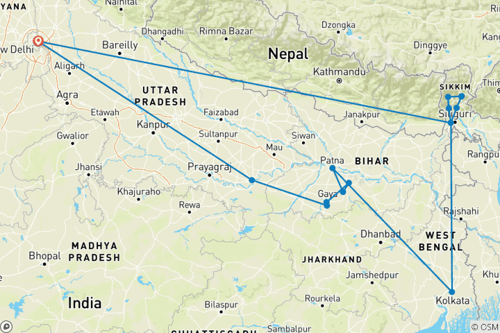 Map of Buddhist Temple with North East India Tour