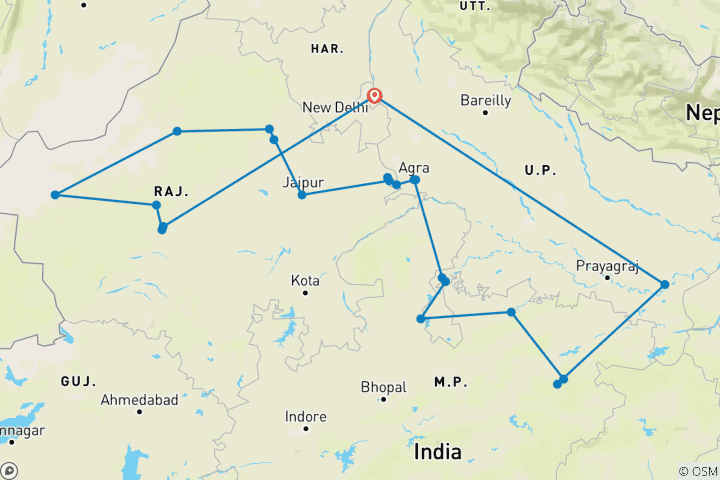 Karte von Nordindien Abenteuerreise