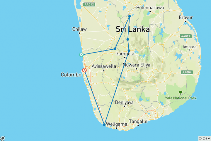 Carte du circuit Le Sri Lanka en bref