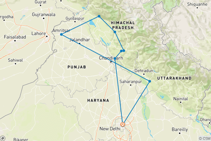 Karte von Shimla & Dharamshala Entdeckungsreise