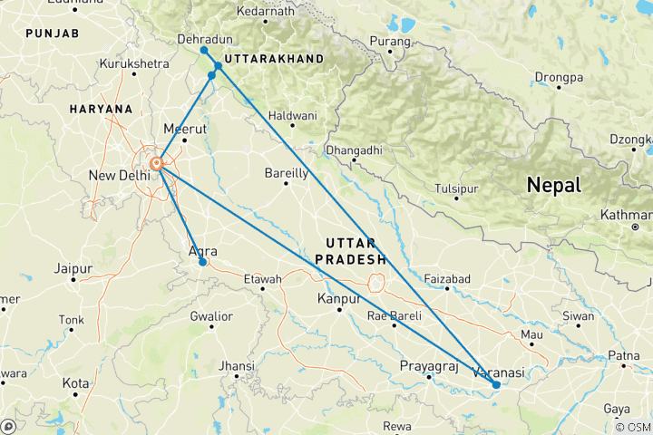 Kaart van Rondreis door India: Yoga en Spiritueel