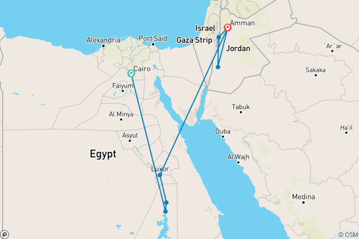 Karte von Wunder von Ägypten und Jordanien: Kairo, Nil-Kreuzfahrt, Petra & Totes Meer