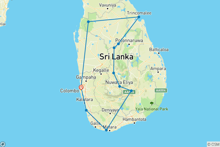 Carte du circuit Glamour du Sri Lanka - Deluxe