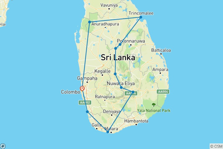 Carte du circuit Glamour du Sri Lanka - Deluxe