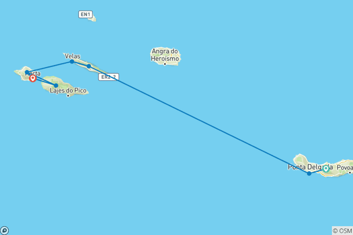 Carte du circuit Les points forts des Açores (from Île de Sao Miguel to Horta)