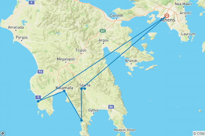 Carte du circuit Cyclisme en Grèce antique : Sparte à Kardamyli Plus ! Pylos