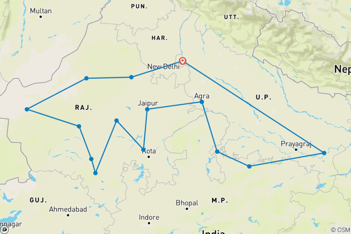 Map of Royal Rajasthan with Varanasi