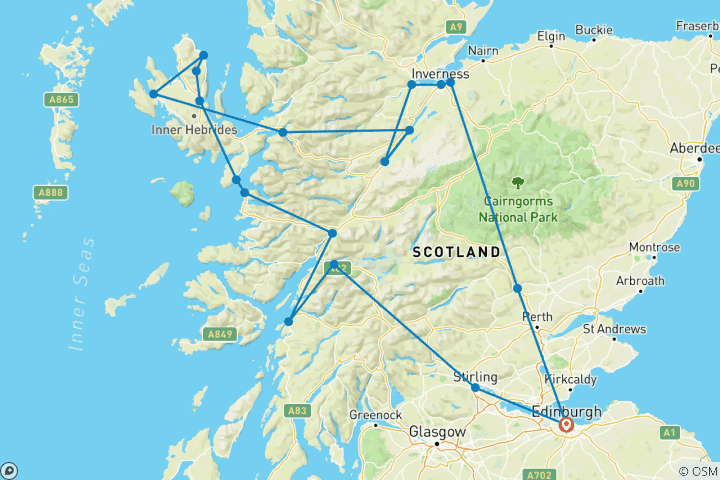 Map of Isle of Skye, Loch Ness & Inverness