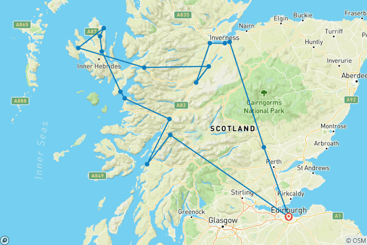 Mapa de Isla de Skye, lago Ness e Inverness
