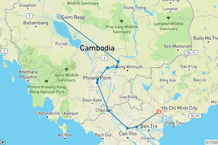 Carte du circuit Découverte des temples et croisière de luxe sur le Mékong