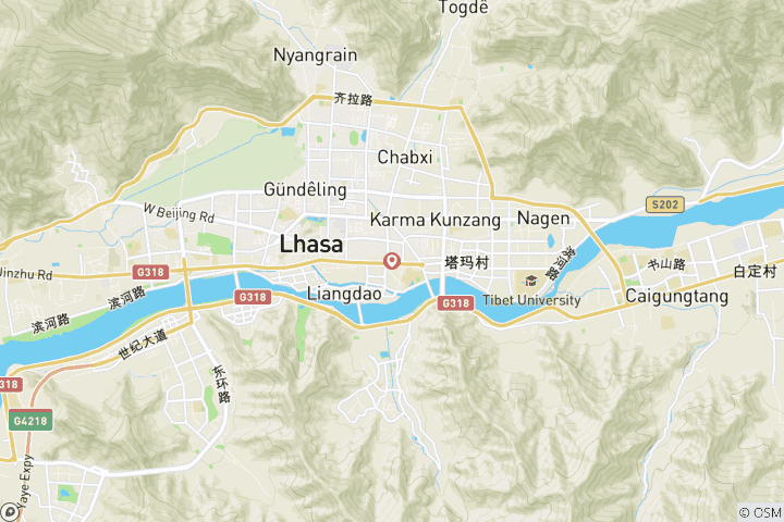 Carte du circuit Lhassa et le Tsedang - 6 jours d'exploration
