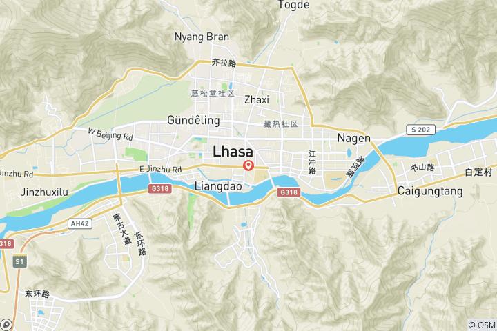 Map of Lhasa and Tsedang Explore 6 Days