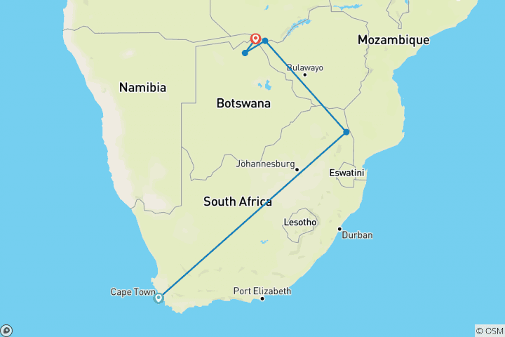 Map of Cape, Safari and Falls (11 Days)