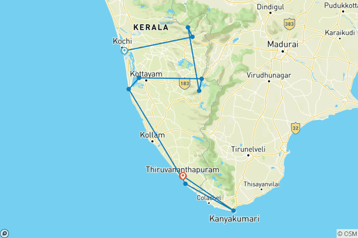 Carte du circuit Circuit spécial femmes au Kerala