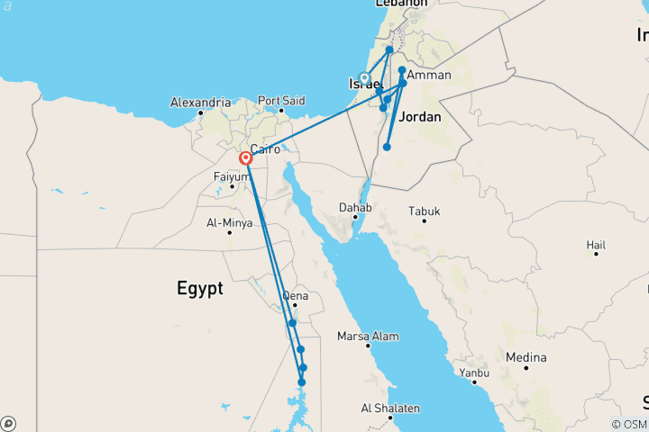 Carte du circuit Circuit de 19 jours en Terre sainte, en Israël, en Jordanie et en Égypte