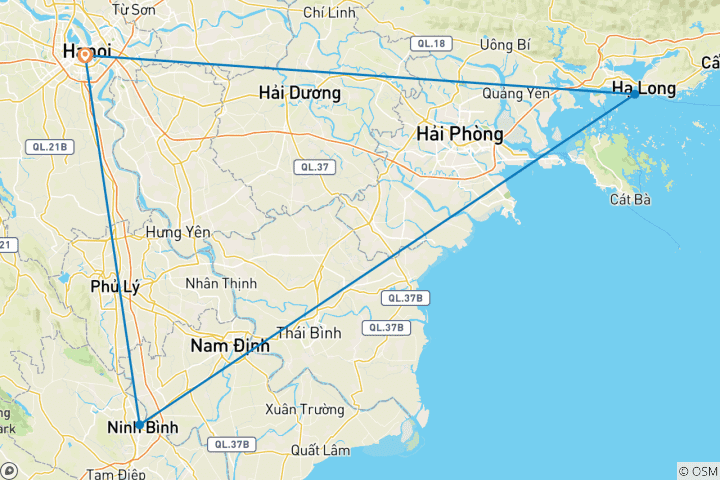 Map of 5-day Explore Hanoi - Hoa Lu - Halong highlights