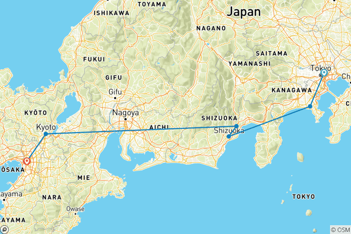 Map of Japan Highlights (6 destinations)