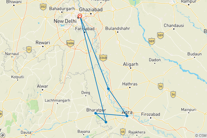 Carte du circuit Tournée du festival Braj Holi