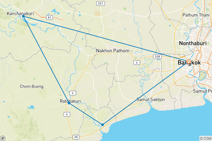 Carte du circuit Les incontournables de l'ouest de la Thaïlande avec Elephants Care