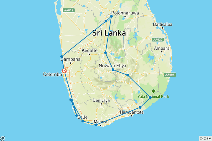 Map of Splendour of Sri Lanka -   ( 8 Days and 7 Nights tour in Sri Lanka )