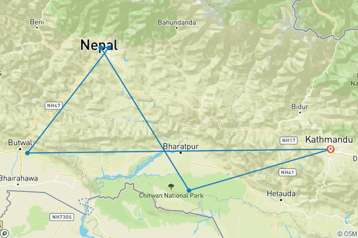 Kaart van Ontdek Nepal in stijl: Een uitgebreide 9-daagse luxe rondreis