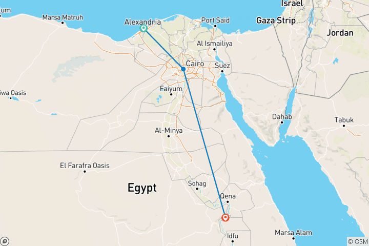 Carte du circuit 8 jours Alexandrie, Le Caire et Louxor