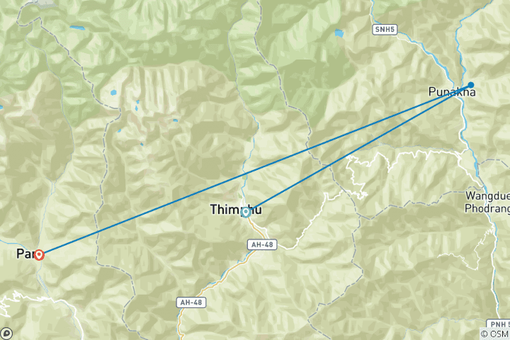 Map of Glimpse of Bhutan 5 nights 6 days