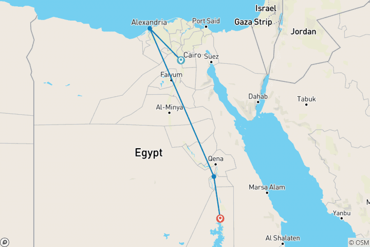 Map of 8 Days Cairo, Alexandria, Luxor & Aswan by Train