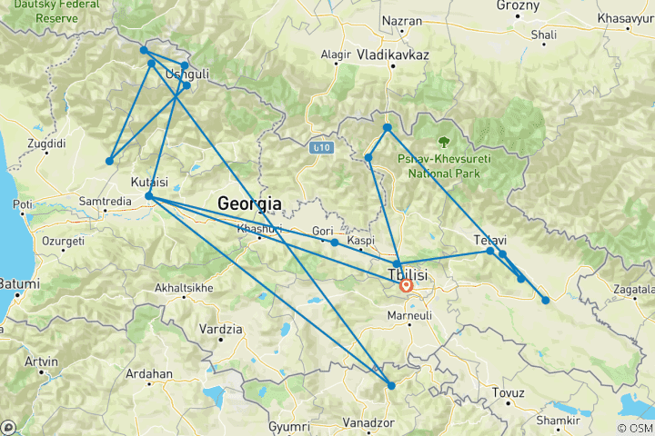 Carte du circuit Circuit historique et pittoresque en groupe en Géorgie 10 jours