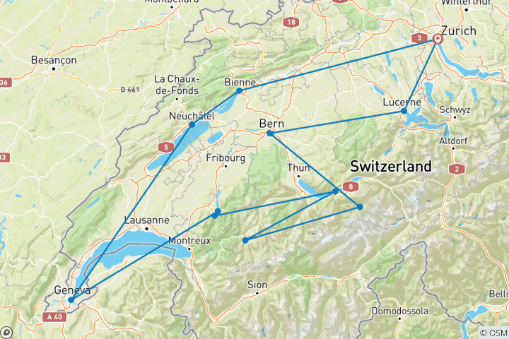 Carte du circuit La Suisse spectaculaire