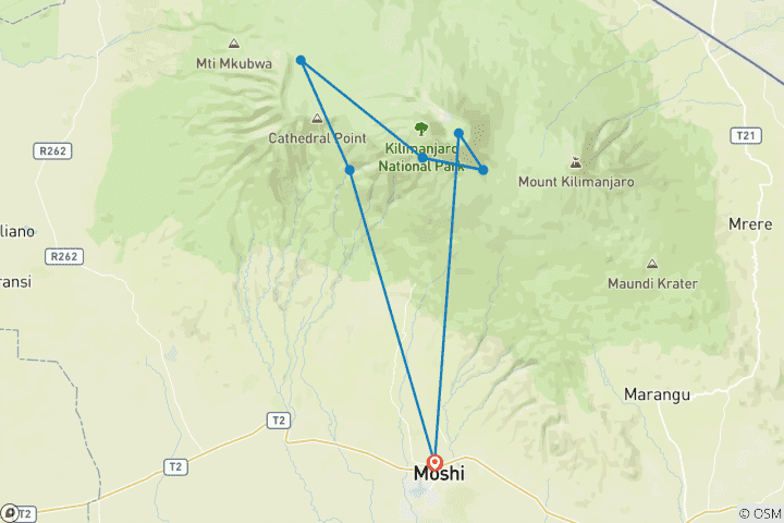 Carte du circuit 6 jours Route de Machame | Ascension du Kilimandjaro